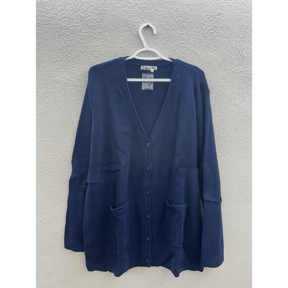 WinterSilks Womens Sweater Cardigan Size XXL Blue Knit Button Up Silk Cotton NWT - Picture 1 of 10